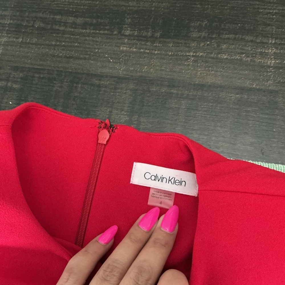 Calvin Klein Red Sleeveless Lace-Trim Midi Dress Size 4 - Picture 2 of 9